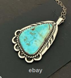 Vintage Navajo Turquoise Sterling Pendant & Chain 20