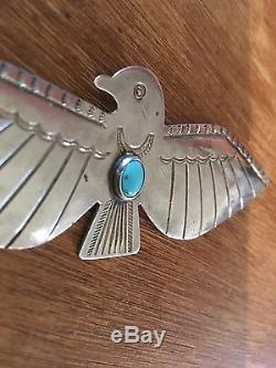 Vintage Navajo Turquoise Thunderbird Brooch Pin Sterling