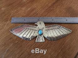 Vintage Navajo Turquoise Thunderbird Brooch Pin Sterling