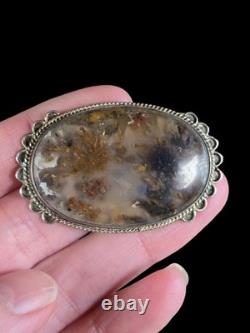 Vintage Navajo Uita19 Agate Scalloped Sterling Silver Brooch Pin