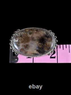 Vintage Navajo Uita19 Agate Scalloped Sterling Silver Brooch Pin