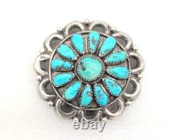 Vintage Navajo WILSON Sterling Silver Turquoise Cluster Brooch Pin Signed