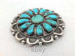 Vintage Navajo WILSON Sterling Silver Turquoise Cluster Brooch Pin Signed