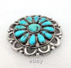 Vintage Navajo WILSON Sterling Silver Turquoise Cluster Brooch Pin Signed