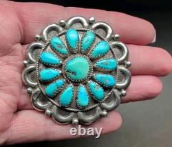 Vintage Navajo WILSON Sterling Silver Turquoise Cluster Brooch Pin Signed
