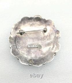 Vintage Navajo WILSON Sterling Silver Turquoise Cluster Brooch Pin Signed