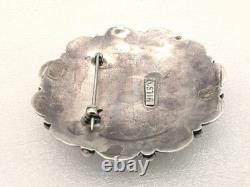 Vintage Navajo WILSON Sterling Silver Turquoise Cluster Brooch Pin Signed
