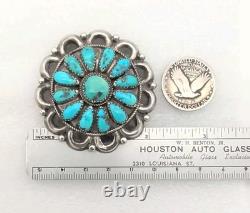 Vintage Navajo WILSON Sterling Silver Turquoise Cluster Brooch Pin Signed