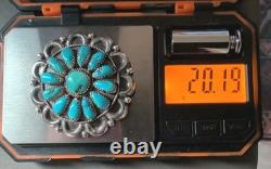 Vintage Navajo WILSON Sterling Silver Turquoise Cluster Brooch Pin Signed