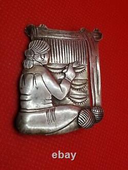 Vintage Navajo Weaver by Lambert Perry Sterling Silver 925 Brooch Pin