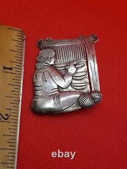 Vintage Navajo Weaver by Lambert Perry Sterling Silver 925 Brooch Pin
