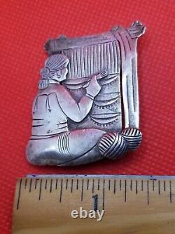 Vintage Navajo Weaver by Lambert Perry Sterling Silver 925 Brooch Pin