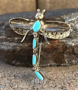 Vintage Navajo Zuni DRAGONFLY Turquoise Sterling Silver Pin Brooch Pendant
