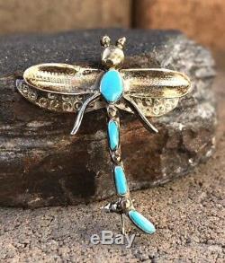 Vintage Navajo Zuni DRAGONFLY Turquoise Sterling Silver Pin Brooch Pendant