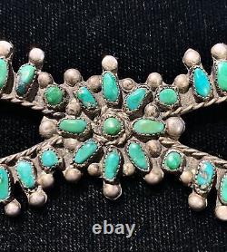 Vintage Navajo/Zuni Native American Sterling And Turquoise Pin 3.5 in Across