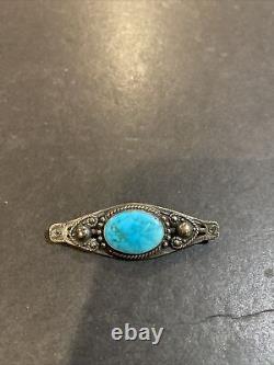 Vintage Navajo Zuni Native American Turquoise Sterling Silver Pin