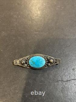 Vintage Navajo Zuni Native American Turquoise Sterling Silver Pin