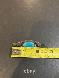 Vintage Navajo Zuni Native American Turquoise Sterling Silver Pin