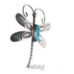 Vintage Navajo sterling and turquoise dragonfly pin