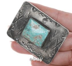 Vintage Navajo sterling silver and turquoise pin with arrow and snake stampings
