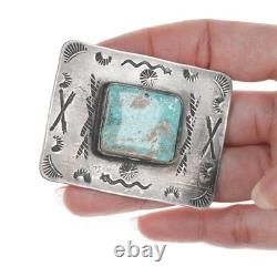 Vintage Navajo sterling silver and turquoise pin with arrow and snake stampings