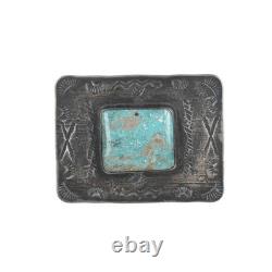 Vintage Navajo sterling silver and turquoise pin with arrow and snake stampings