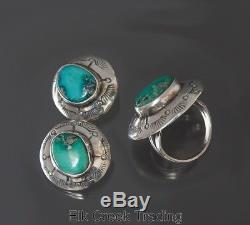 Vintage OLD PAWN NAVAJO Turquoise Sterling Silver Earrings and Ring Set C. 1930s