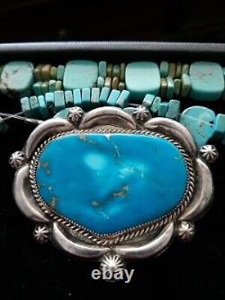 Vintage OLD Pawn Navajo Concho Sterling Silver Turquoise Pin Stunning 1950-60s