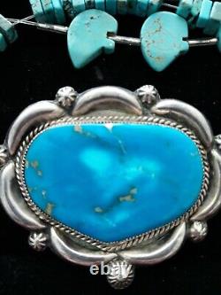 Vintage OLD Pawn Navajo Concho Sterling Silver Turquoise Pin Stunning 1950-60s