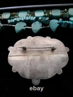 Vintage OLD Pawn Navajo Concho Sterling Silver Turquoise Pin Stunning 1950-60s