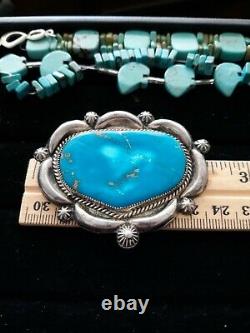 Vintage OLD Pawn Navajo Concho Sterling Silver Turquoise Pin Stunning 1950-60s