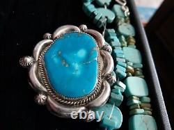 Vintage OLD Pawn Navajo Concho Sterling Silver Turquoise Pin Stunning 1950-60s