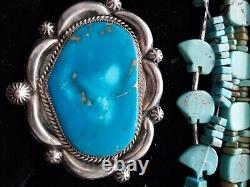 Vintage OLD Pawn Navajo Concho Sterling Silver Turquoise Pin Stunning 1950-60s