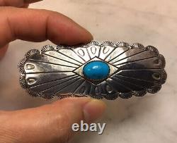 Vintage Old Native American W Signed Sterling Silver Turquoise Pin Brooch 3long
