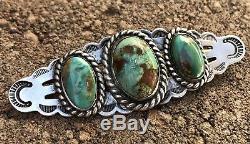 Vintage Old Navajo Fred Harvey Era Royston Turquoise Hand Stamped Pin Brooch