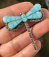 Vintage Old Navajo Zuni Dragonfly Turquoise Sterling Silver Pin Brooch Pendant