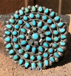 Vintage Old Pawn HUGE 2 1/8 Zuni Petit Point Turquoise Pin Brooch