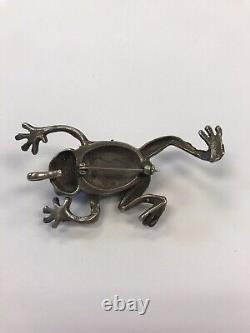 Vintage Old Pawn Native American Sterling Ingot Silver & Turquoise Frog Pin/pend