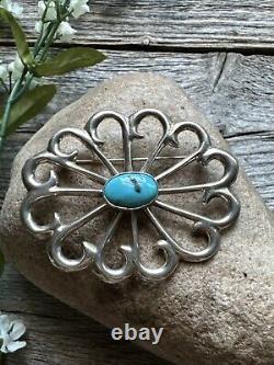 Vintage Old Pawn Native American Sterling Silver Turquoise Pin Pendant