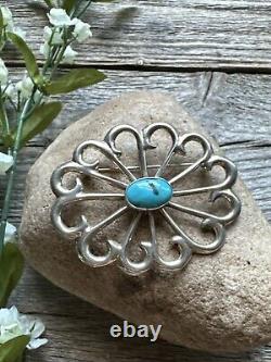 Vintage Old Pawn Native American Sterling Silver Turquoise Pin Pendant