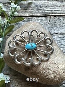 Vintage Old Pawn Native American Sterling Silver Turquoise Pin Pendant