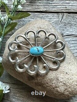 Vintage Old Pawn Native American Sterling Silver Turquoise Pin Pendant