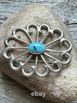 Vintage Old Pawn Native American Sterling Silver Turquoise Pin Pendant