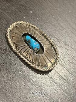 Vintage Old Pawn Navajo Oval Turquoise Sterling Silver Concho Pin Brooch GDMSM