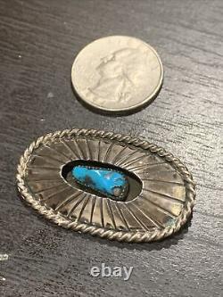 Vintage Old Pawn Navajo Oval Turquoise Sterling Silver Concho Pin Brooch GDMSM