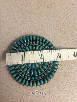 Vintage Old Pawn Navajo Petit Point Turquoise Sterling Pin Signed By S. M. Bahe