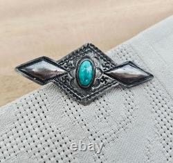 Vintage Old Pawn Navajo Swastika Sterling Silver Turquoise Pin Brooch Diamond