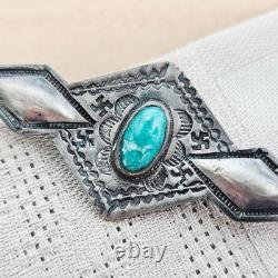 Vintage Old Pawn Navajo Swastika Sterling Silver Turquoise Pin Brooch Diamond