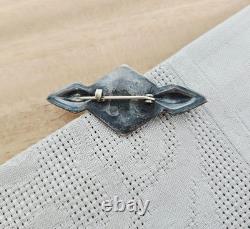 Vintage Old Pawn Navajo Swastika Sterling Silver Turquoise Pin Brooch Diamond