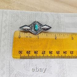 Vintage Old Pawn Navajo Swastika Sterling Silver Turquoise Pin Brooch Diamond